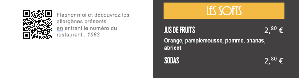 Carte restaurant avec allergène